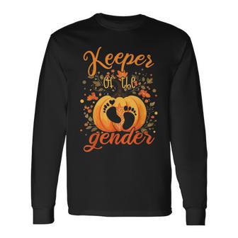 Pumpkin Gender Reveal Keeper Of The Gender Gender Reveal Long Sleeve T-Shirt - Thegiftio UK