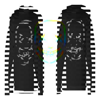 Rainbow Techno Face Breakcore Cybergrind Industrial Hardcore Long Sleeve T-Shirt | Mazezy