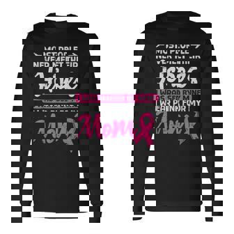 Raised By My Heroe Pink For Mom Breast Cancer Awareness Son Long Sleeve T-Shirt - Monsterry