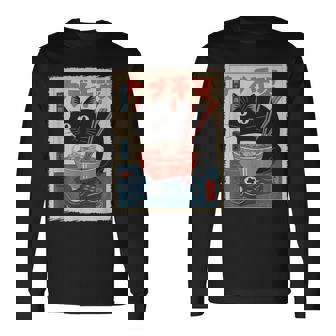 Ramen Cat Gamer Kawaii Divertido Japonés Retro Camiseta de manga larga - Regaloses