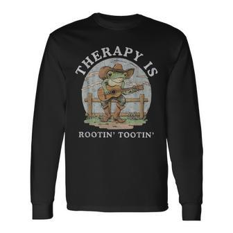 Therapy Is Rooting Tooting Vintage Western Behavior Therapy Long Sleeve T-Shirt - Thegiftio UK