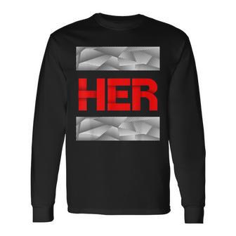 Red & White She Is Her Red & White Color Graphic Long Sleeve T-Shirt - Thegiftio UK