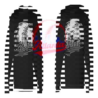 Retro Baseball Player Lover Atlanta Distressed Game Day Long Sleeve T-Shirt - Thegiftio