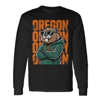Retro Oregon Style Animal Beaver Graphic Cool Sunglasses Long Sleeve T-Shirt - Thegiftio UK