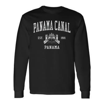 Retro Panama Canal Cruising Ship In Locks Vintage Graphic Long Sleeve T-Shirt | Mazezy