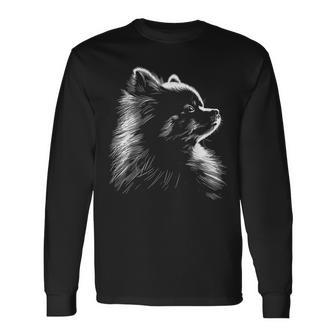 Retro Pomeranian Silhouette Graphic Pomeranian Dog Owner Long Sleeve T-Shirt - Thegiftio