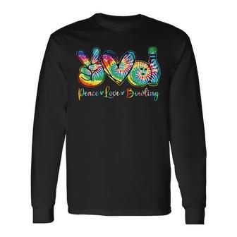 Retro Tie Dye Peace Love Bowling Lover Sport Bowler Long Sleeve T-Shirt | Seseable FR