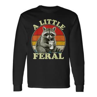 Retro Vintage Raccoon A Little Feral Trash-Panda Long Sleeve T-Shirt - Thegiftio UK