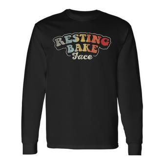 Retro Vintage Resting Bake Face Baking Cookie Baker Long Sleeve T-Shirt - Thegiftio