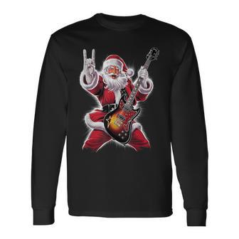 Rock & Roll Christmas Santa Claus Guitar Player Long Sleeve T-Shirt - Thegiftio UK