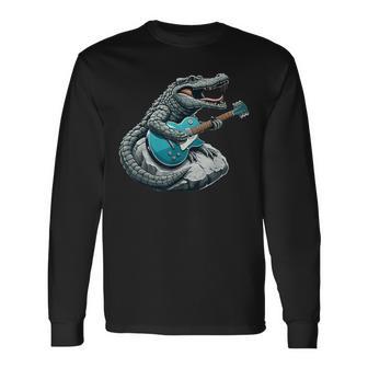 Rock Crocodile Tocando La Guitarra Guitar Crocodile Camiseta de manga larga - Regaloses