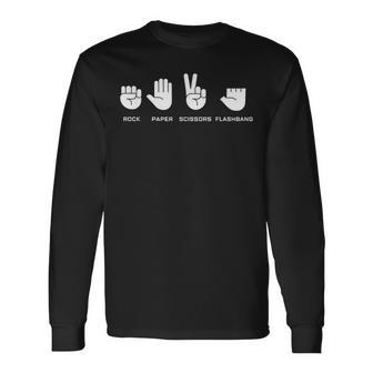 Rock Paper Scissors Flashbang Gamer Meme Long Sleeve T-Shirt | Mazezy