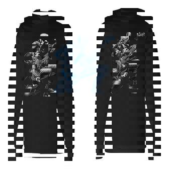 Rock And Roll Graphic Band Skeleton Playing Guitar Long Sleeve T-Shirt - Thegiftio