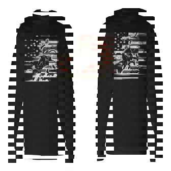 Rodeo Rider Bull Patriotic Cowboy Usa Flag Long Sleeve T-Shirt | Seseable FR