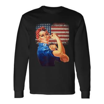 Rosie The Riveter American Flag Rosie The Riveter Long Sleeve T-Shirt - Thegiftio UK