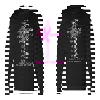 Ruban Rose Avec Croix Chrétienne Du Cancer Duein T-shirt à manches longues - Cadeauxyz