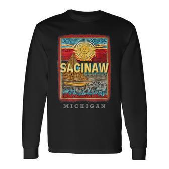 Saginaw Michigan Mi Riverside Charm Sd915 Long Sleeve T-Shirt - Thegiftio UK