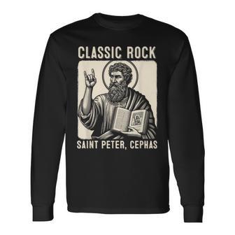 Saint Peter Classic Rock Catholic Vibe Petros Upon This Rock Long Sleeve T-Shirt - Monsterry