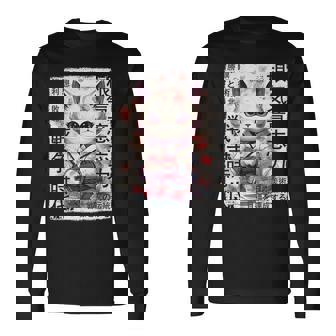 Samurai Cat Warrior Japanese Ninja Kitty Kawaii Long Sleeve T-Shirt - Thegiftio