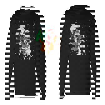 Santa Claus Riding Saint Bernard Dog Christmas Tree Lights Long Sleeve T-Shirt - Monsterry