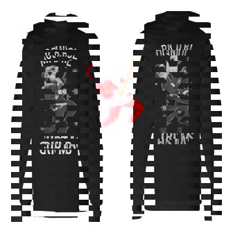 Santa Tocando La Guitarra Banda Gráfica Navideña De Rock And Roll Camiseta de manga larga - Regaloses