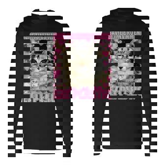 Save The Environment Eat Plastic Cat Cute Silly Kitty Meme Long Sleeve T-Shirt | Mazezy