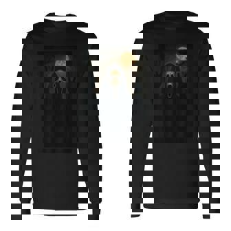 Scary Face Ghost Bats Forest Dark Creepy Halloween Long Sleeve T-Shirt | Seseable FR