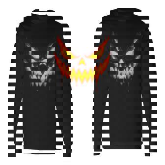 Scary Jack O Lantern Carved Pumpkin Face Halloween Costume Long Sleeve T-Shirt - Monsterry