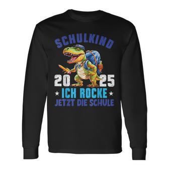 Schulkind 2025 Cooler Dino Ich Rocke Jetzt Diechule Kinder Langarmshirts - Geschenkecke