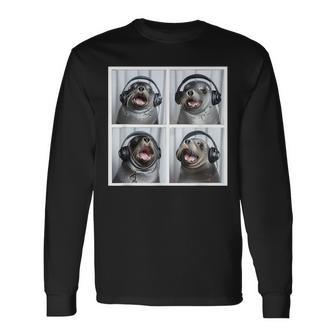 Seal Wearing Headphones Animal Music Sea Lion Singing Seal Long Sleeve T-Shirt - Thegiftio UK