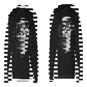 Shih Tzu Dog Motif Pet Illustration Shih Tzu Long Sleeve T-Shirt - Monsterry