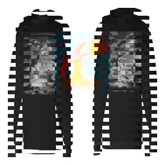 Shrimp Dunking On Shark Fishing Meme Basketball Long Sleeve T-Shirt | Seseable FR