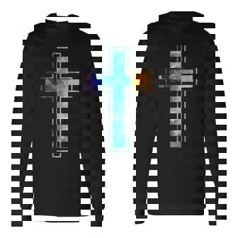 Silhouette Religieuse Foi Aquarelle Croix Chrétienne T-shirt à manches longues - Cadeauxyz