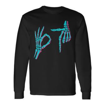 Skeleton Hand Six Seven 6 7 Meme 67 Halloween Costume Long Sleeve T-Shirt - Monsterry