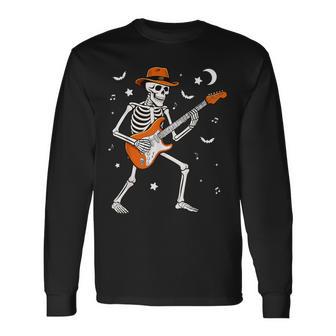 Skeleton Playing Guitar Guitarist Rock Halloween Skeleton Long Sleeve T-Shirt - Thegiftio UK