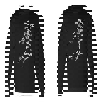 Skeleton Soccer Player Chest Ball Mid Air Sports Fan Long Sleeve T-Shirt | Mazezy