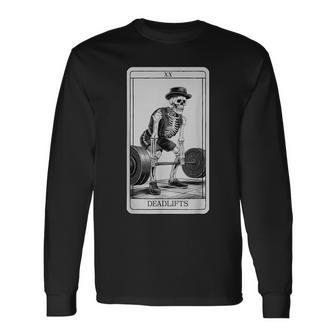 Skeleton Tarot Card Deadlifts Powerlifting Weightlifting Gym Long Sleeve T-Shirt - Thegiftio UK