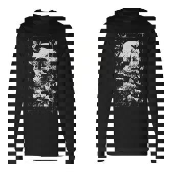 Skull Flowers Goth Floral Occult Death Dark Alt Aesthetic Long Sleeve T-Shirt | Mazezy