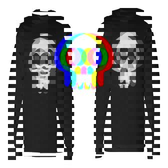 Skull Trippy Vaporwave Halloween Techno Rave EDM Party Long Sleeve T-Shirt | Mazezy