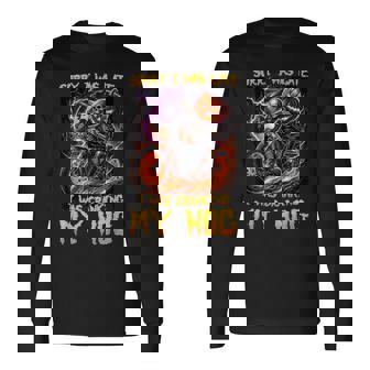 Sorry I Was Late I Was Cranking My Hog Skeleton Biker Long Sleeve T-Shirt - Seseable