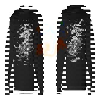 Space Astronaut Cowboy Riding Rodeo Bull Western Country Long Sleeve T-Shirt | Mazezy