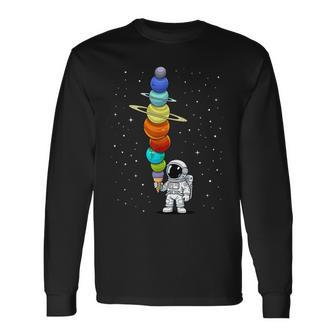 Space Astronaut Ice Cream Cone Planets Solar Systems Boys Long Sleeve T-Shirt - Monsterry