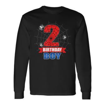 Spider Web 2 Years Old It's My 2Nd Birthday Boy Party Long Sleeve T-Shirt - Thegiftio UK