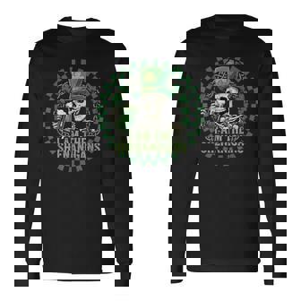 St Patrick's Day Skull Skeleton Leprechaun Saint Paddy's Long Sleeve T-Shirt - Thegiftio