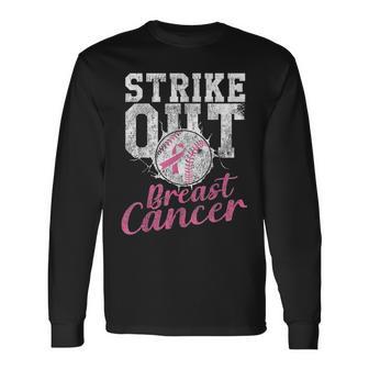 Strike Out Breast Cancer Baseball Warrior Long Sleeve T-Shirt - Thegiftio UK
