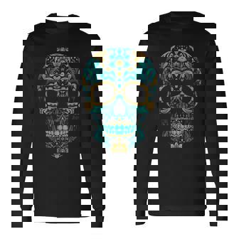 Sugar Skull Dia-De-Los-Muertos Mexican Day-Of-The-Dead Long Sleeve T-Shirt | Seseable CA