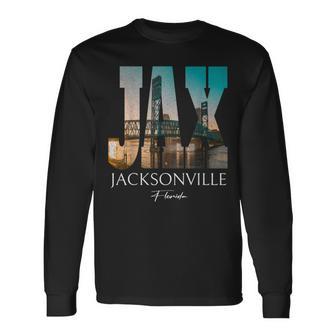 Sunset Jax Bridge Jacksonville Florida Fl Souvenir Long Sleeve T-Shirt - Thegiftio