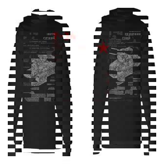 T-34 Tanqueoviético Dibujo Técnico De La Historia De Laegunda Guerra Mundial Camiseta de manga larga - Regaloses