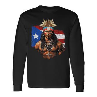 Taino Man Puerto Rican Flag Indigenous People Caribbean Men Long Sleeve T-Shirt - Thegiftio UK