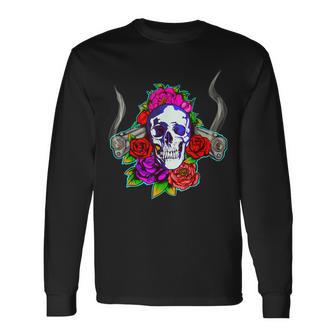 Tatuaje Tradicional De Calavera Y Pistola Camiseta de manga larga - Regaloses
